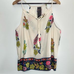 Moon Collection Boho Floral Paisley Oversized Rope Halter Tank Top